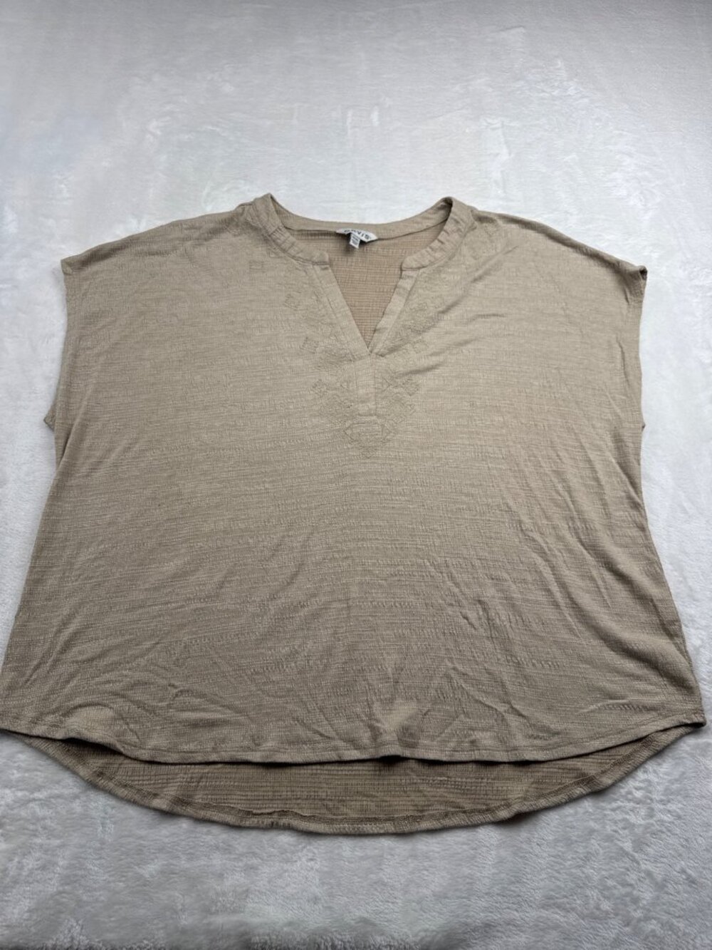 Orvis Womens Beige Textured V-Neck Short Sleeve Top XXL